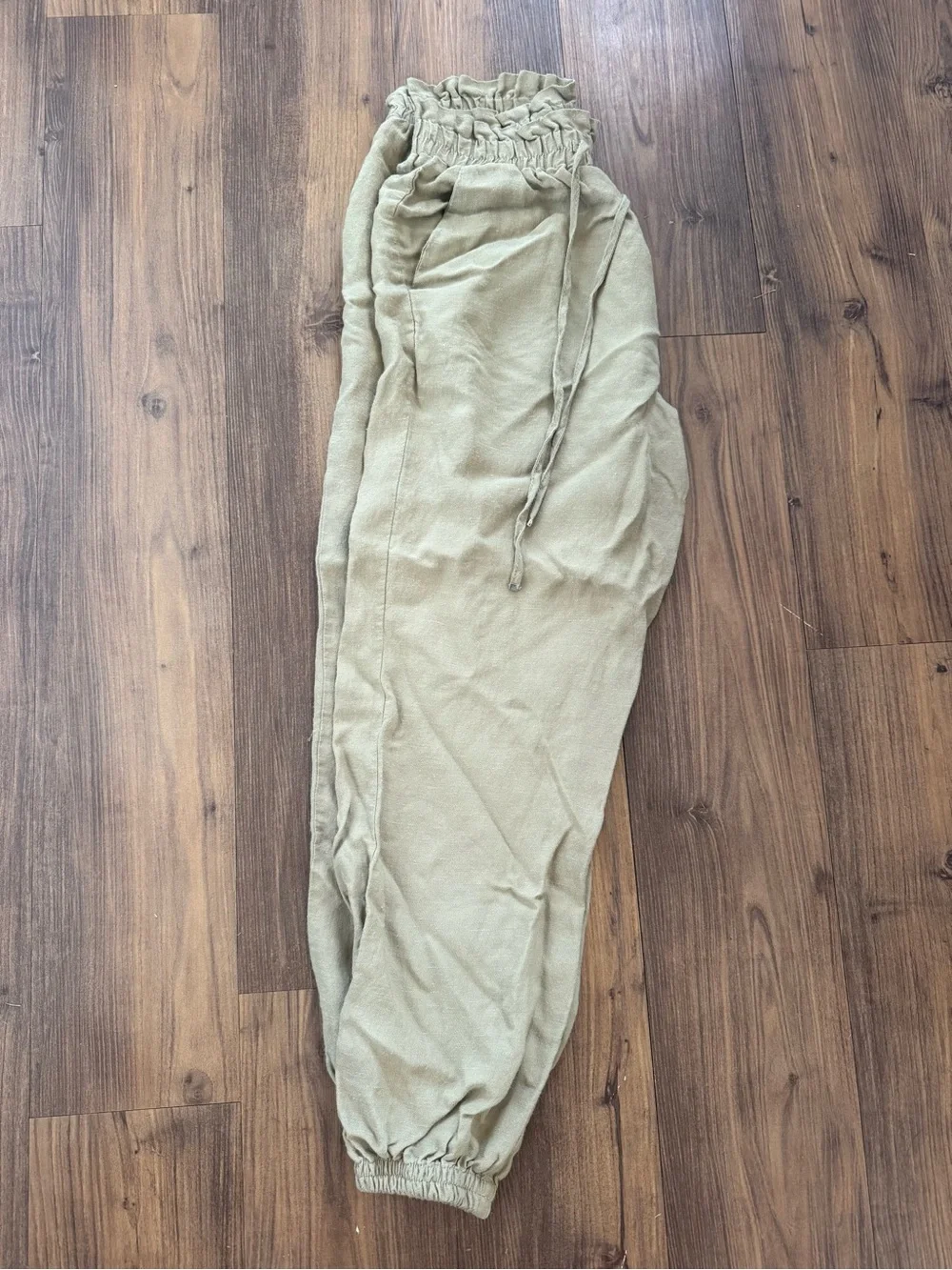 Zara Linen Drawstring Joggers with Elastic Cuffs